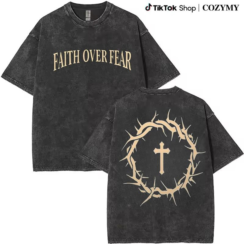 Faith over FOG vintage washed high quality cotton printed T-shirt men'WB shield T-shirt old summer clothing dropped...