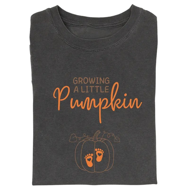 Vintage Growing A Little Pumpkin Graphic Tee - Thanksgiving Pregnancy Announcement Shirt for Women - Cute ThanksGiving Shirt - Autumn/Fall & Pumpkin Season - Turkey Day - ThanksGiving Gifts