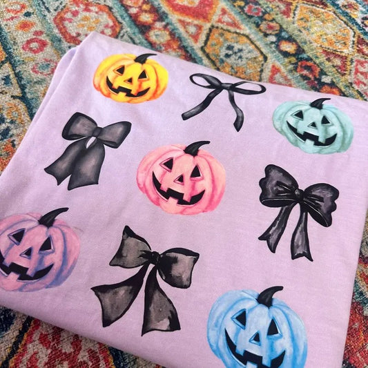 Fall Coquette Pumpkin Bow Tee - Comfort Colors