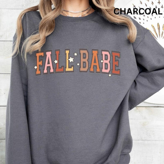Fall Crewneck Sweatshirt, Fall Babe #1 Crewneck, Retro Sweatshirt Graphic Oversized Halloween Graphic Crewneck, Cotton Pullover Spooky Season Sweater