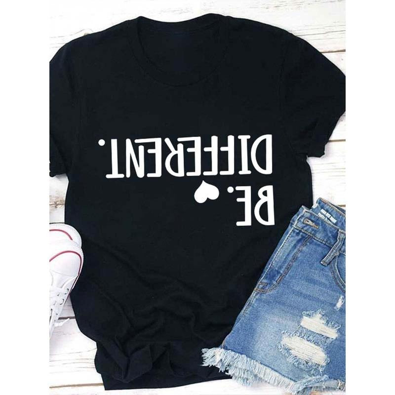 Be Different" Graphic Tee for Women - FOG Casual Round Neck T-Shirt, Short Sleeve, Loose Fit, Machine Washable,...