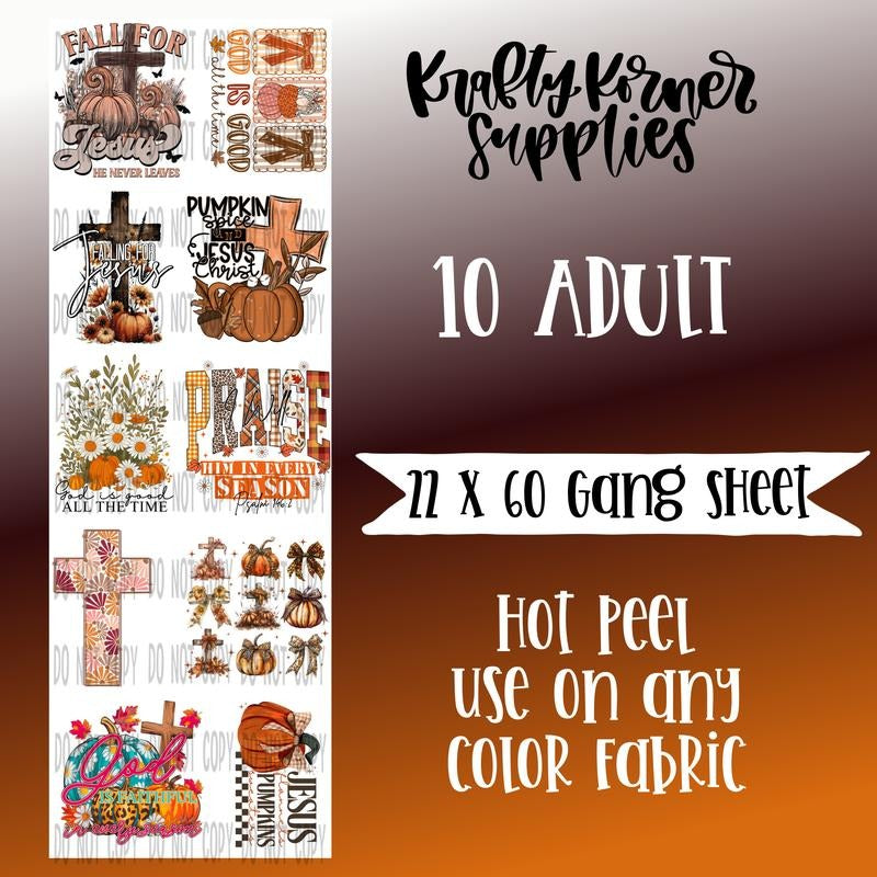 Fall Faith DTF Transfer Gang Sheet, 22 x 60