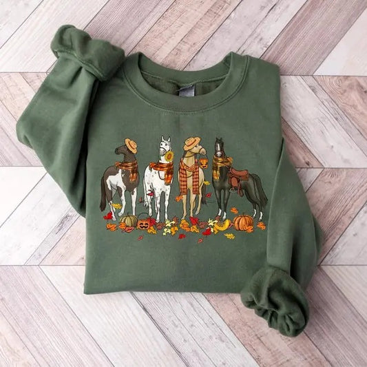Fall Horse Sweatshirt, Horse Crewneck Sweatshirt, Horse Farm Animals Shirt, Autumn Pullover