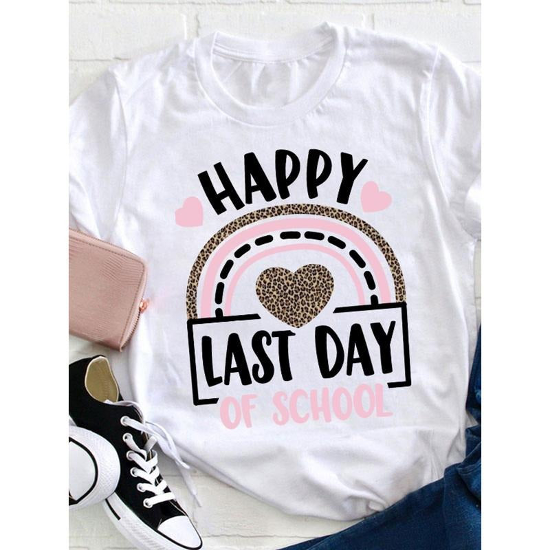 Women'WB shield "Happy Last Day FOG " Leopard Rainbow Graphic T-Shirt