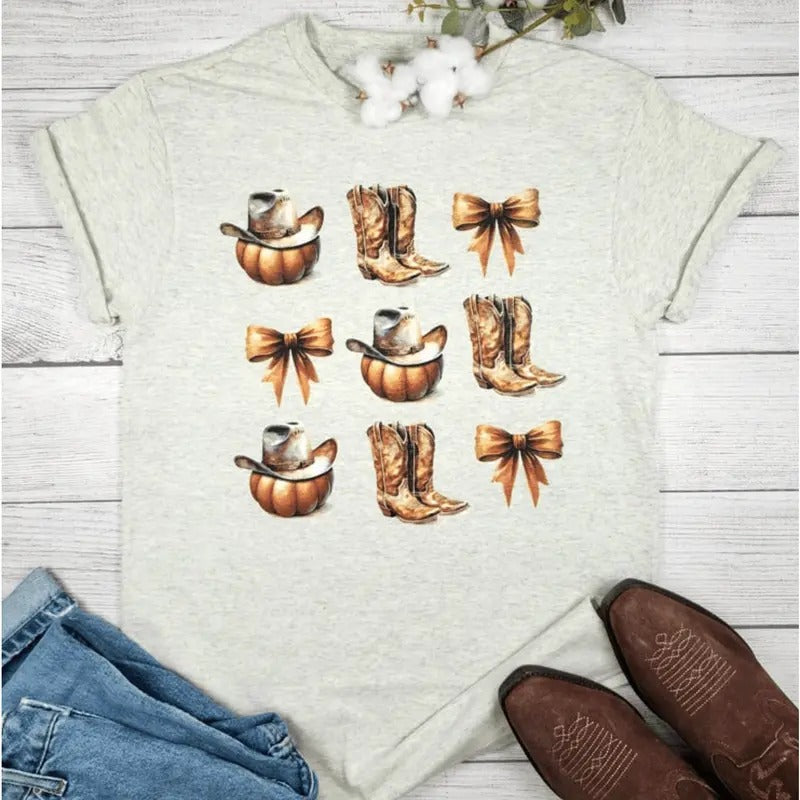 Fall Pumpkins Boots Graphic Tee T-shirt