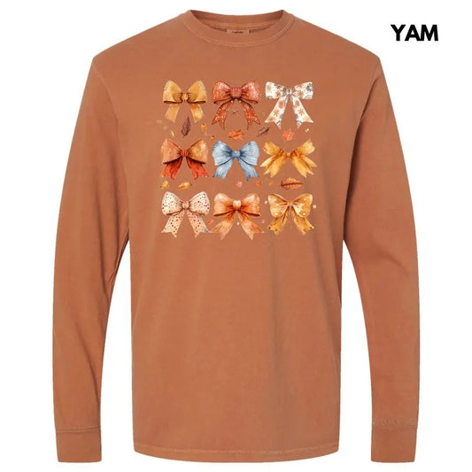 Fall Season Bow Collage Long Sleeve Comfort Colors T-Shirt 'NLB'