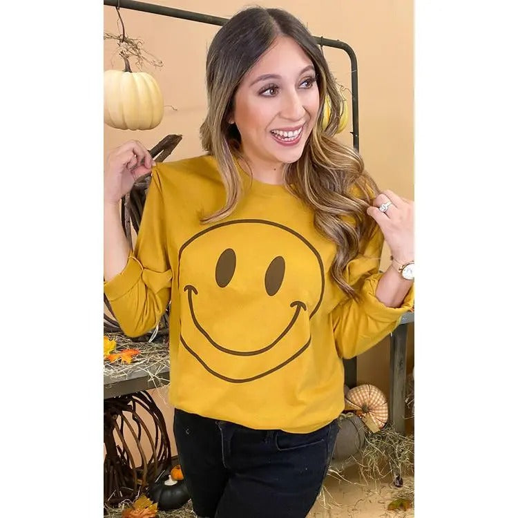 Fall Smiley #BoyfriendLongSleeve - #Trending #FallVibes Tee Hoodie, Sweatshirt | DripVista.com