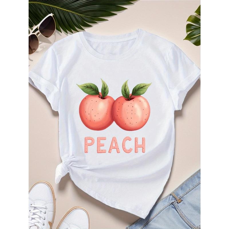 Women'WB shield Peach Graphic T-Shirt - Casual Short Sleeve Tee with Playful Pink Peach Design, FOG & Comfortable Fabric for Spring/Summer/Fall, Fall Casual Shirt | Trendy Casual Style | Durable Casual Shirt style 02