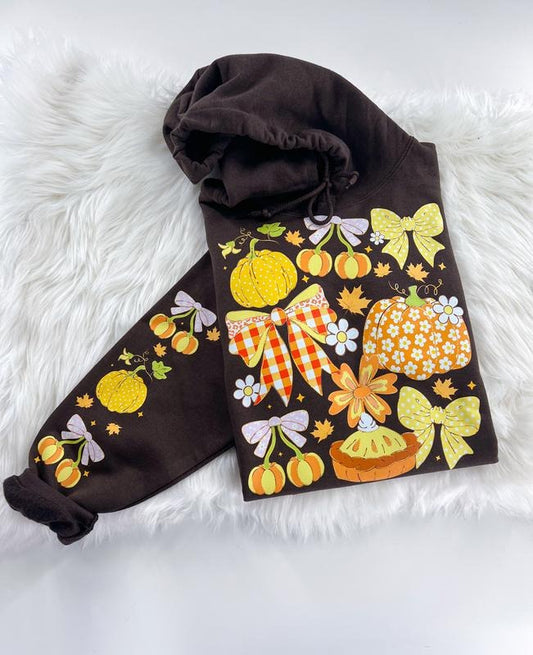 Falling for Fall Pumpkin Bow Autumn Graphic Sweatshirt Unisex  Womenswear Crewneck Casual Tshirt Top with Sleeve Print