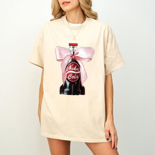 Fallout Nuke Cola With Pink Bow Shirt, Vault-Tec Tshirt, Gamer Shirt, Video Games Tee, Cute Baby, Coquette Bow Tee, Y2K Baby T-shirt, Gift for Her, Gift for Mom, Mother's Day Gifts