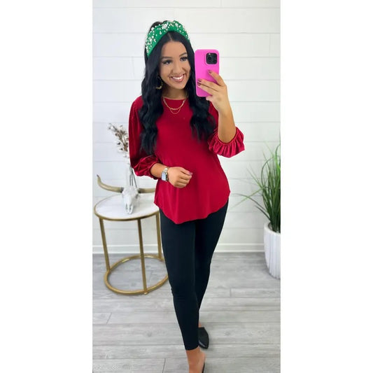 Fame & Fortune Velvet Sleeve Top