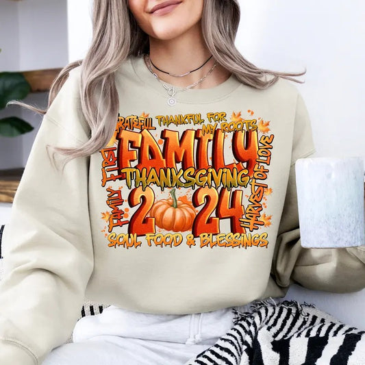 Family 2024 Thanksgiving Shirt, Thanksgiving Crew Sweatshirt, Thanksgiving Family Reunion Hoodie Casual Cotton