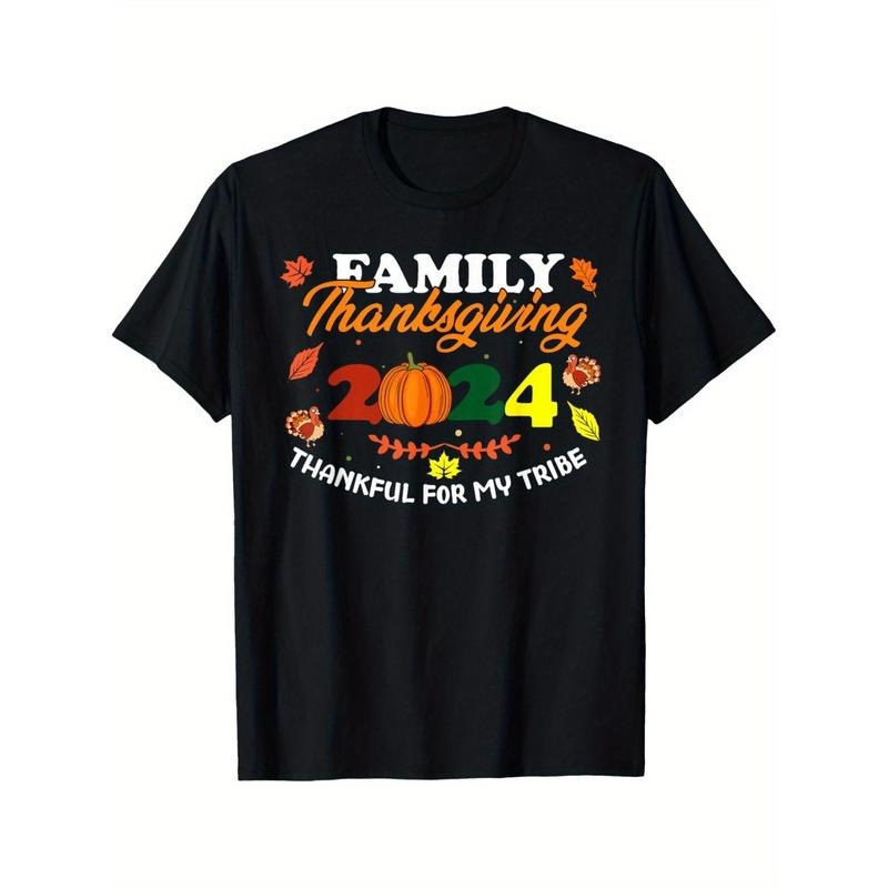 Family Thanksgiving 2024 Thankful For My Tribe Group Autumn T-Shirt Summer Comfortable Casual Short Sleeve T-Shirt made...