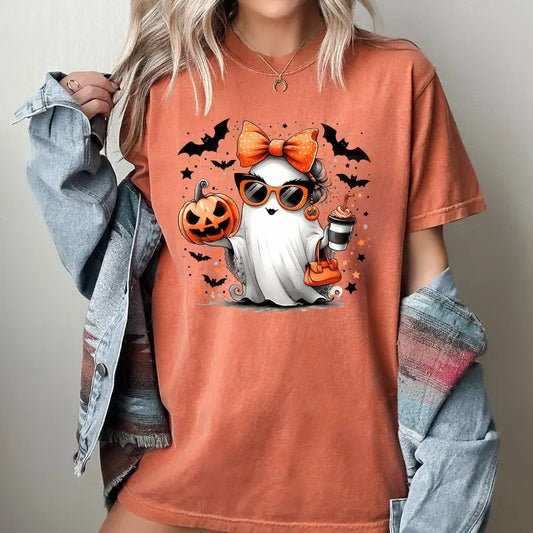 Fancy, Coffee Lover Ghost, Pumpkin, Vintage, Western, Witch, Aesthetic, Meme, Halloween, Costume, Tshirt, Women's Comfort Colors Tshirt, Halloween Tee, Witch, Spooky, Ghost