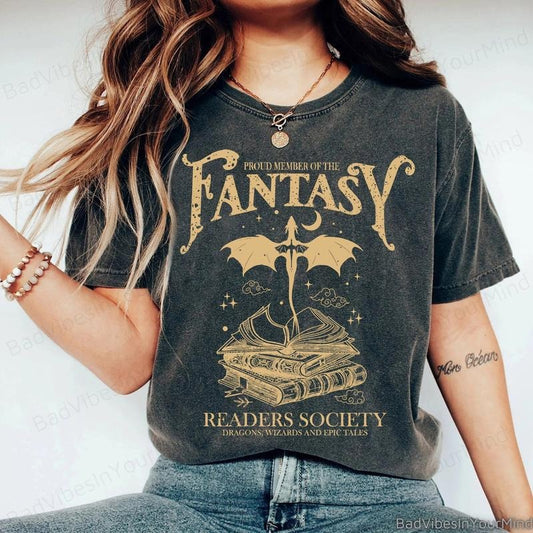 Fantasy Readers Society Shirt Bookish Shirt for Romance Readers Vintage Reading Shirt for Women Gift for Book Lovers Bookish Gift