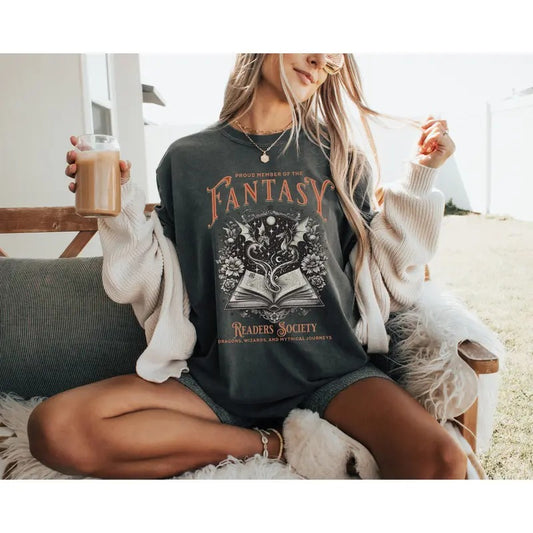 Fantasy Readers Society Shirt, Dragon Lover Tee, Mythical Creatures Book Shirt, Bookish Gift for Her, Oversized Vintage Shirt