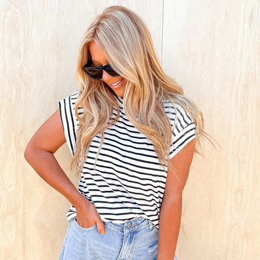 Far From Ordinary Ivory Black Stripe Top