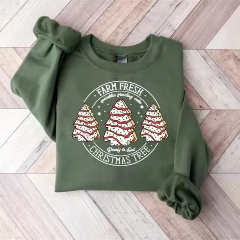 Farm Fresh Christmas Tree Cakes Shirt, Christmas Cake Sweatshirt, Christmas Tree Farm Shirt Holiday Sweatshirt For Men...