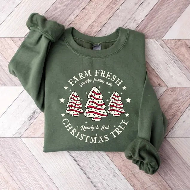 Farm Fresh Christmas Tree Shirt, Christmas Tree Cake Shirt, Christmas Cake Sweatshirt, Christmas Crewneck, Christmas...