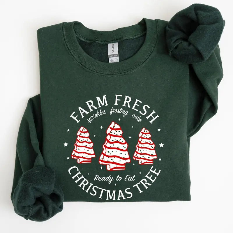Farm Fresh Christmas Tree, Cake, Winter, Santa, Xmas Sweatshirt, Women's Crew Neck, Crewneck T-Shirts, Hoodie | DripVista.com