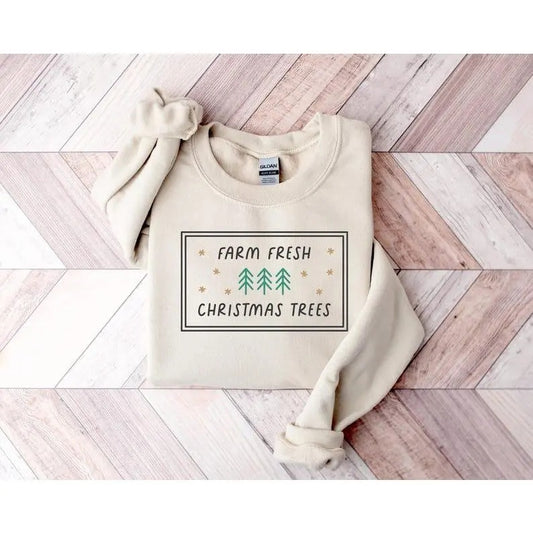 Farm Fresh Christmas Trees Sweatshirt, Minimalistic Christmas Shirt, Cute Christmas Gift, Farm Fresh xmas sweater