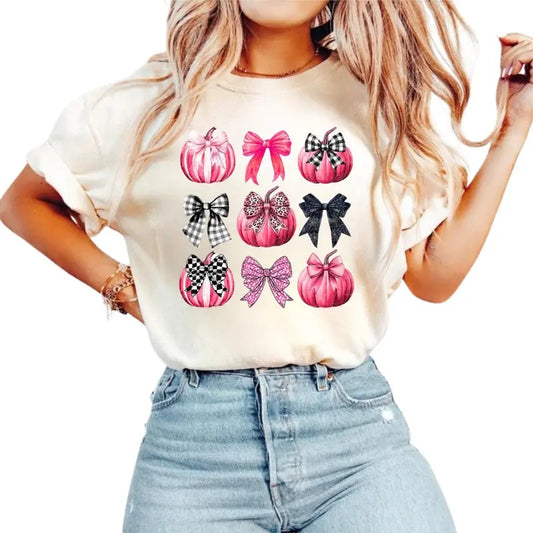 Farm Fresh Pumpkins tshirt, Coquette Pumpkin tshirt, Fall Pumpkin Checkered tshirt, Fall Bow Leopard tshirt, Pink Autumn Pumpkin tshirt, Fall Vibes tshirt