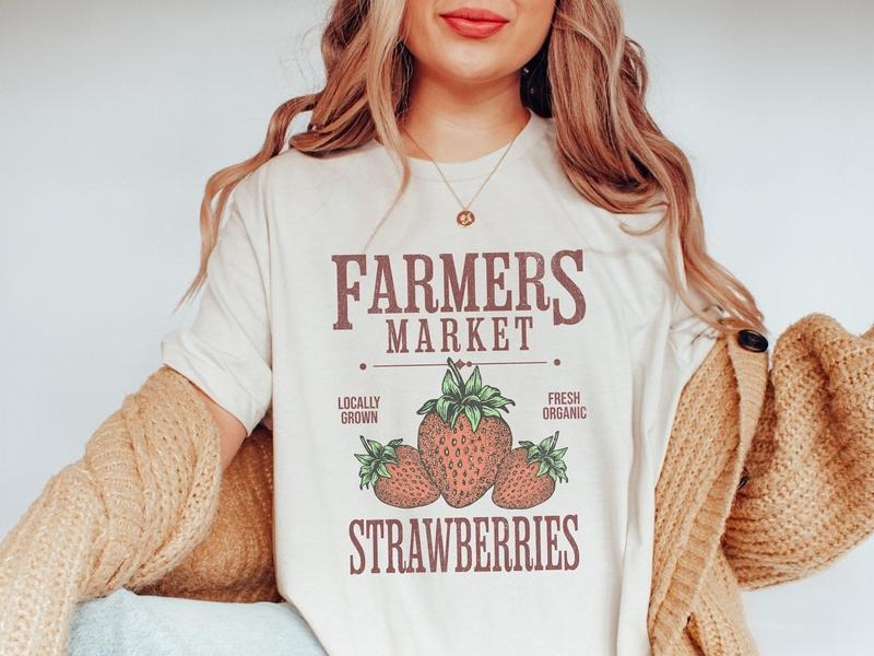 Farmers Market Strawberry T Shirt, Strawberry Lover Gift Casual Colorful Summer Top
