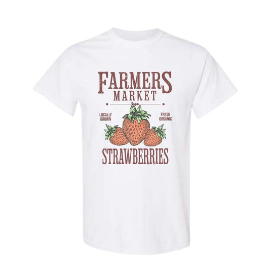 Farmers Market Strawberry T Shirt, Strawberry Lover Gift, Full Color, Full Size Classic Cotton