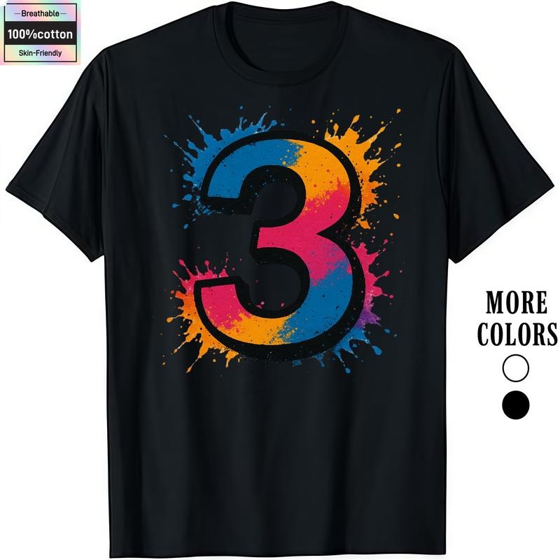 Fashion Designer T-Shirts - Cotton Graphic Tees with Neon Splash Number Swoosh Tee