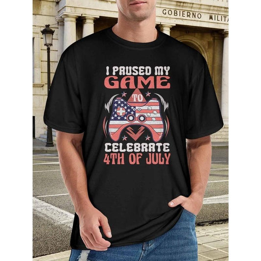 Fashion printed T-shirt, street style cotton top, men's versatile crew neck T-shirt, summer casual, perfect for everyday wear Made in USA
