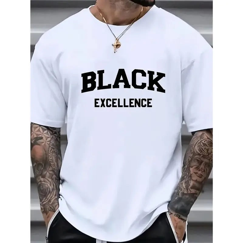Fashionable Round-Neck Casual T-Shirt - High Street Style, Black, Comfortable, Small Print, Short-Sleeved, Outdoor Summer Wear - Quality Guarantee Made in USA