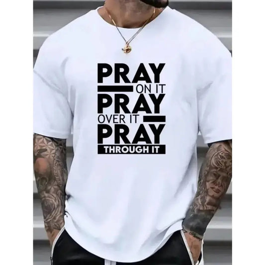 [Fast Arrival] Super Soft & Breathable New PRAY Printed T-Shirt, Men's Comfort Fit Crew Neck Short Sleeve Cotton T-Shirt for Everyday Wear and Outdoor Activities - High Quality, Moisture-Wicking, Casual Summer Tee Made in USA