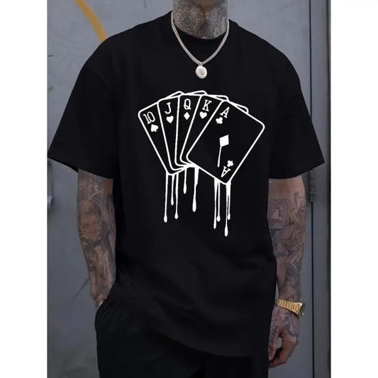 [Fast Arrival] Unique Melted Playing Cards Print Tee Shirt for Men - Casual Short Sleeve Summer T-Shirt Made in USA
