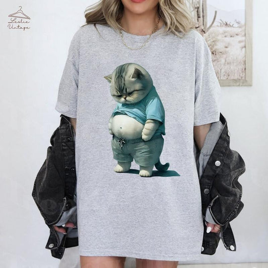 Fat Belly Cat Shirt, Fat Kitten Shirt, Funny Vintage Kitten Shirt Best Price