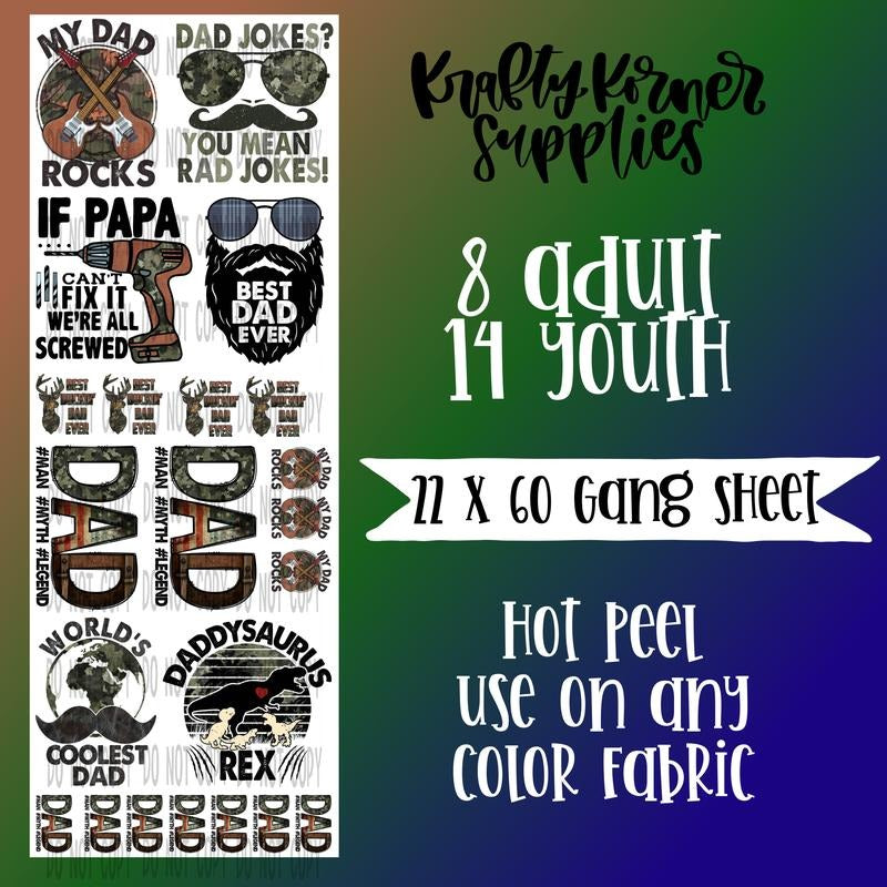 Father's Day  DTF Transfer Gang Sheet, 22 x 60