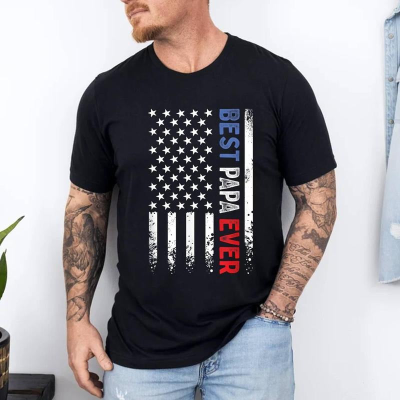 Father's Day Best Papa Ever with US American Flag T-Shirt | 100% Cotton Tee, Top Menswear Hoodie, Sweatshirt | DripVista.com
