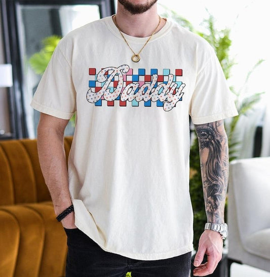 Father's Day Gifts American Daddy T Shirt Hoodie Sweater, All American Dad Shirt, Checked Daddy, Papa American Shirt, Fathers Day Gift, 4th Of July Shirt, Patriotic Shirt