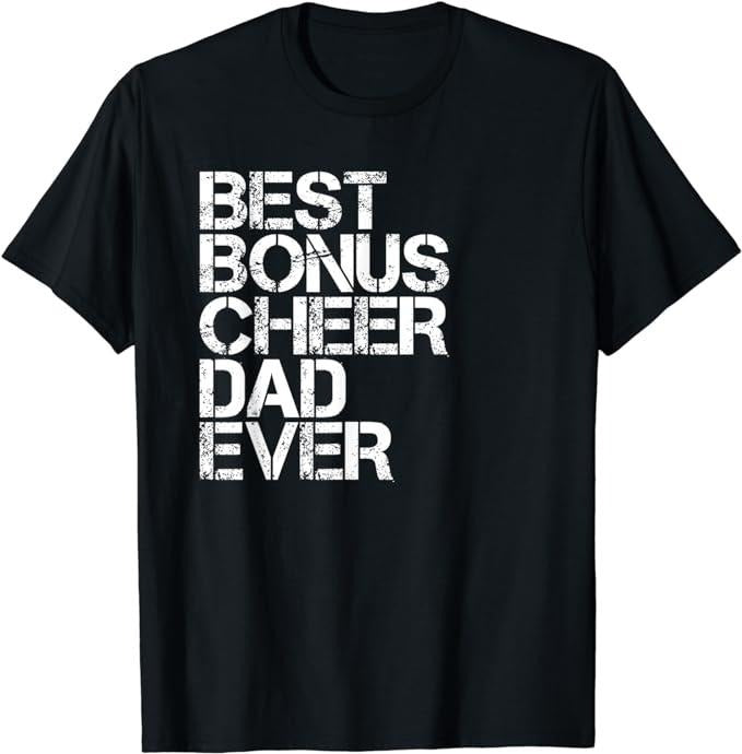 Father's Day T-Shirt, Gifts For Stepdad, Best Bonus Cheer Dad Ever Cheerleading Stepdad Vintage Retro T-Shirt Menswear...