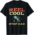 Father's Day T-Shirt, Gifts For Stepdad, Reel Cool Step-Dad Fishing Fisherman Funny Vintage T-Shirt Menswear Fashion, Father's Day Gift Casual Cotton