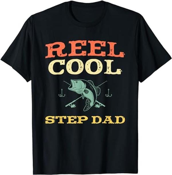 Father's Day T-Shirt, Gifts For Stepdad, Reel Cool Step-Dad Fishing Fisherman Funny Vintage T-Shirt Menswear Fashion, Father's Day Gift Casual Cotton