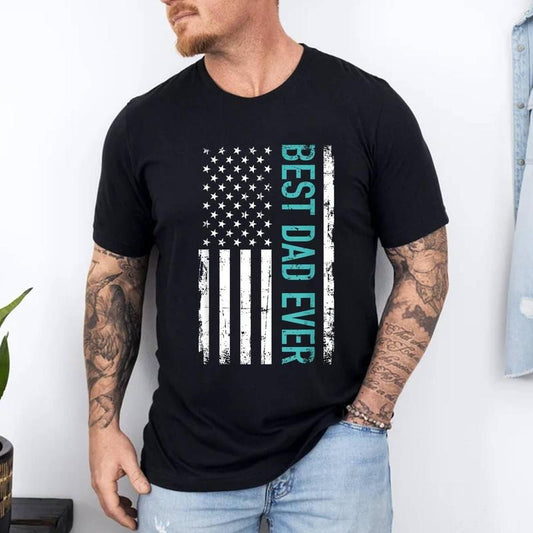 Father's day Best dad ever with US american flag T-Shirt | 100% Cotton Tee, Top Menswear