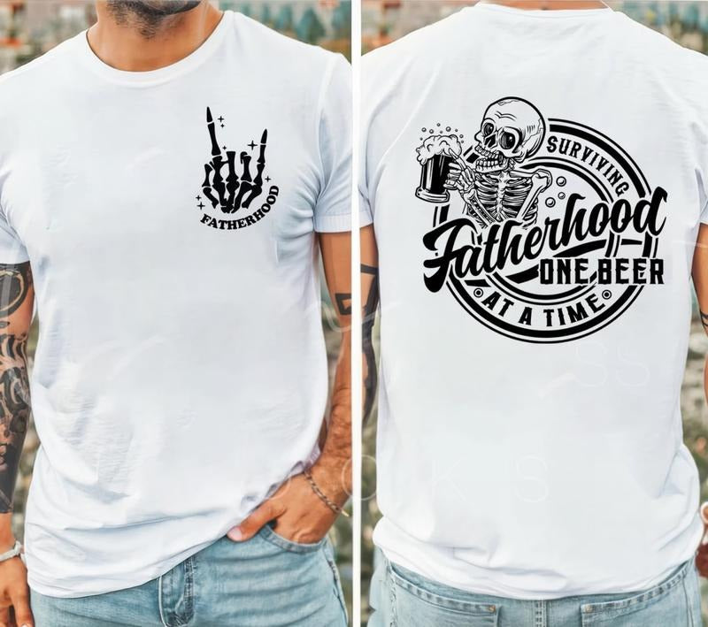 Fatherhood Front And Back Shirt, Surviving Fatherhood One Beer At A Time, Funny Father Tee, Drinking Husband, Fathers Day...