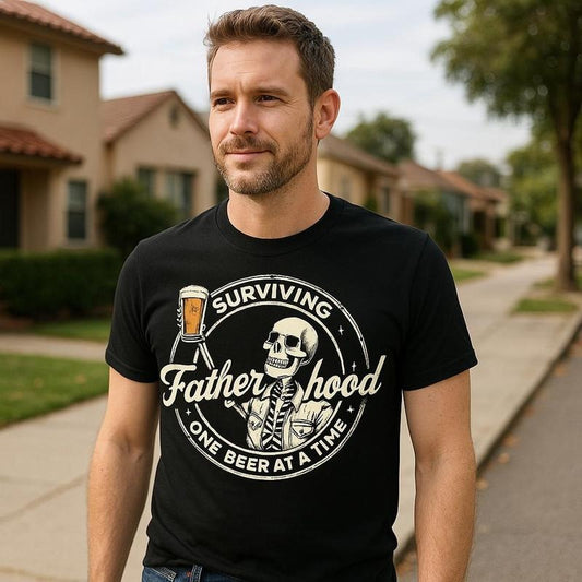Fatherhood Shirt, Surviving Fatherhood One Beer At A Time, Funny Father Tee, Drinking Husband, Fathers Day Gift, Gift For Dad