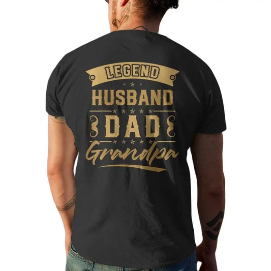 Fathers Day Dad Gift, The Legend Legend Husband Dad Grandpa Mens Back Print T Shirt, Grandpa Gift Shirt, Unisex Short Sleeve Tee, Classic Streetwear
