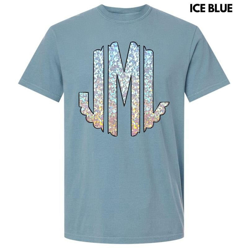 Faux Foil Glitter Monogram Comfort Colors T-Shirt 'NLB'