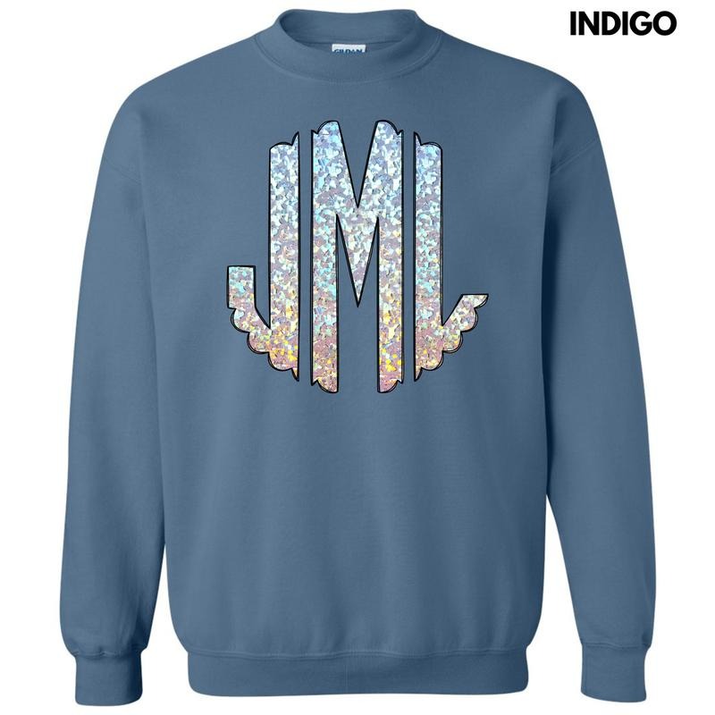 Faux Foil Glitter Monogram Sweatshirt 'NLB'