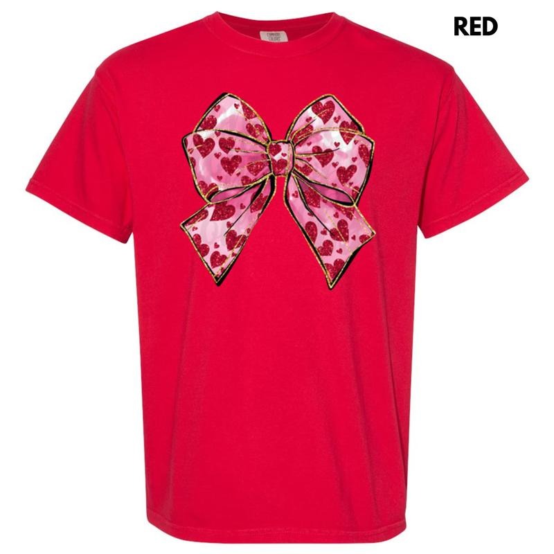 Faux Glitter Heart Bow Comfort Colors T-Shirt
