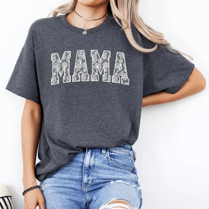 Faux Lace Mama Unisex Shirt, Mother's Day Shirt, Available in Long Sleeve or Short Sleeve
