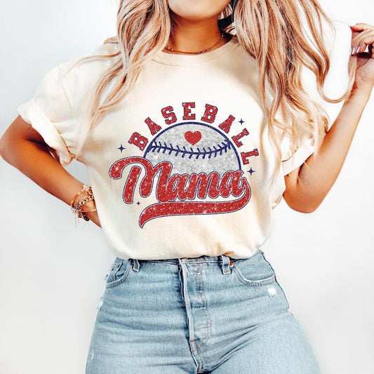 Faux Sequin Baseball Mama T-Shirt, Baseball T-Shirt, Sports T-Shirt, Baseball Mom T-Shirt