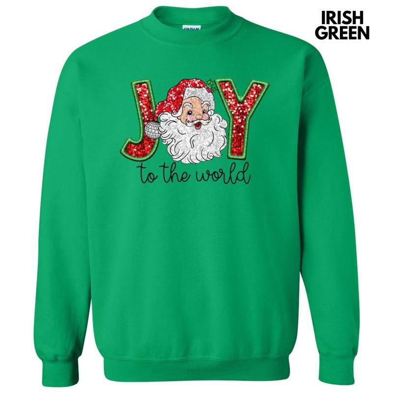 Faux Sequin Joy To The World Sweatshirt T-Shirts, Hoodie | DripVista.com